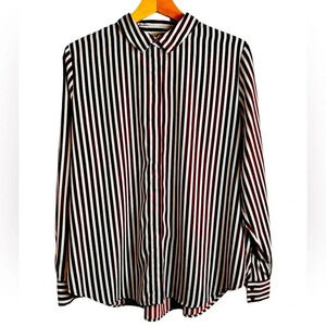 H&M soft, striped, button-up blouse with collar, Size 12, relaxed  fit, loose